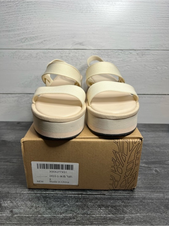 None Shoes - Women's Cream Platform Slide Sandals with Elastic Cross Straps